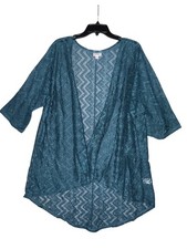 LuLaRoe Teal Lace Open Front Kimono Cardigan L NWT