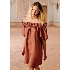 Sezane Editions Metallic Off Shoulder Mini Shift Dress Size 34 / US XS