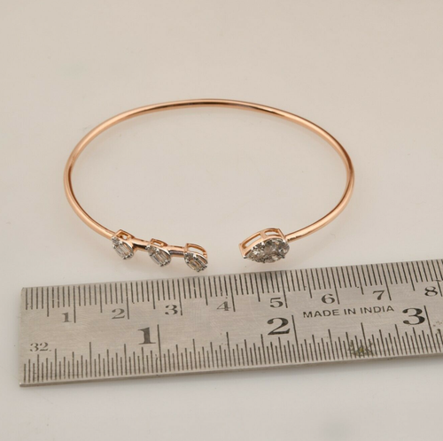 0.64 Ct Natural H/SI Baguette Diamond Cuff Bangle 14k Rose Solid Gold Bracelet - Picture 6 of 10