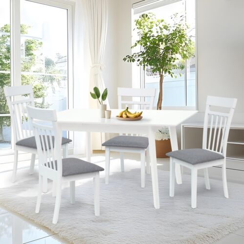 Set of 4 Warm Dining Room Kitchen Chairs Solid Wood in White Finish - Picture 5 of 5