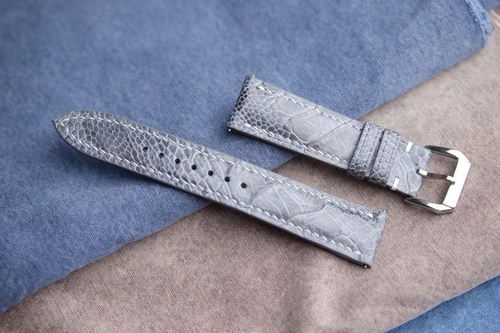 Real Gray Ostrich Watch Watch Strap Silver Buckle Custom Watch Band Handmade - Picture 2 of 10