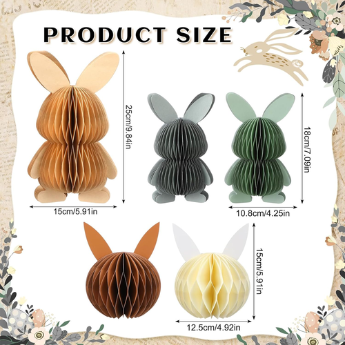 5 Pcs Neutral Easter Bunny Honeycomb 3D Rabbit Table Paper Centerpieces Easter P - Picture 2 of 12