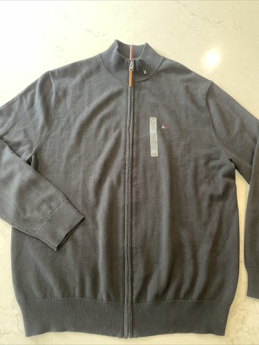 Tommy Hilfiger Full Zip Pullover Herren Schwarz XXL Baumwolle Strick Ripp Mock Neck - Bild 1 von 5