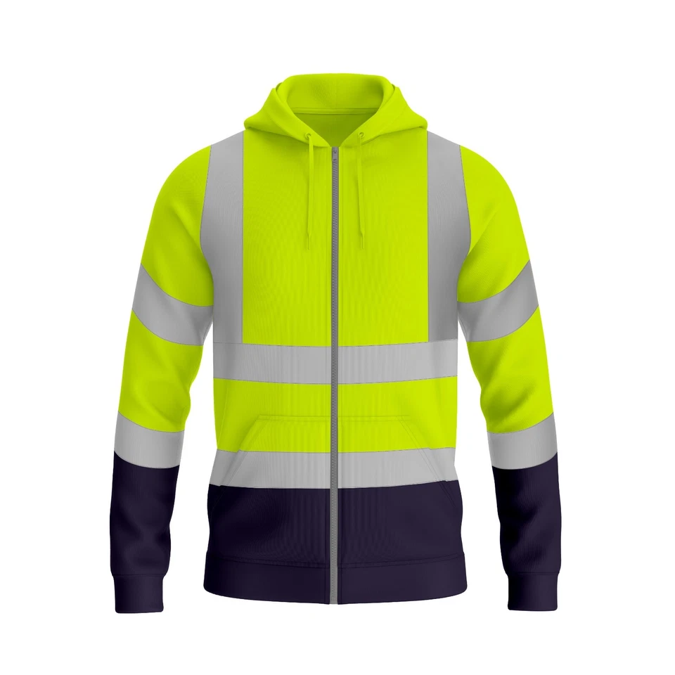 Hi Vis Viz High Visibility Pocket Pullover Safety Work Security Sweatshirt Hoody - Image 3 of 4