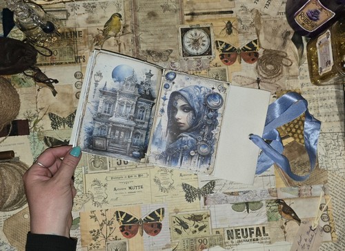 HANDMADE MOON GODDESS Pocket Book Junk Journal Grimoire Tome Cosplay Diary codex - Picture 6 of 12