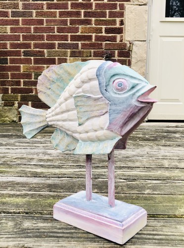 Vintage hand carved wooden fish sculpture 16 x 16 - Picture 2 of 4