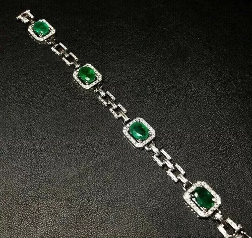 8Ct Oval Cut LabCreated Green Emerald Tennis Bracelet 14k White Gold Plated 7" - Bild 2 von 4