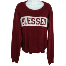 Modern Lux BLESSED womens L maroon round neck long sleeve pullover knit sweater
