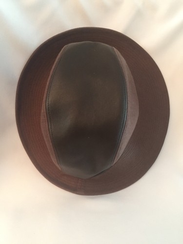 Philip Treacy Sideswipe Fedora Brown Leather/Canvas New Without Tags Size M - Picture 5 of 10
