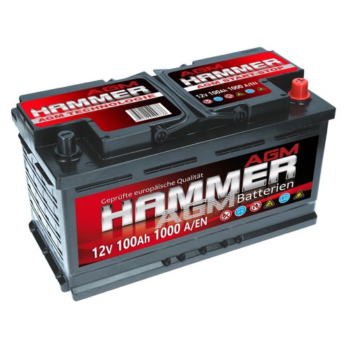 Hammer AGM Autobatterie 12V 100Ah 1000A/EN Start Stop VRLA Batterie 92Ah 95Ah - Bild 1 von 11