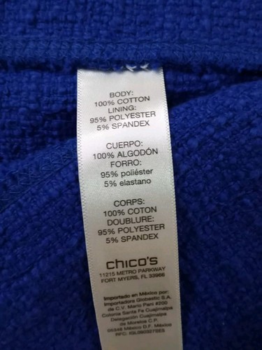 CHICO’S 2 Piece Set Tweed Jacket Fringe and Sleeveless Blouse Royal Blue NEW - Picture 8 of 15