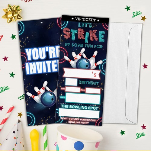 Bowling Birthday Invitations Bowling Ticket Invitations Set of 20 Invites wit... - Picture 5 of 6