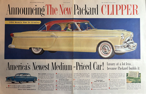 1954 Packard Clipper Automobile Panama Hard Top Luxury Medium Vintage 2 Page Ad