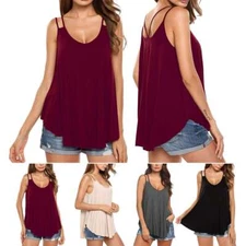 Womens Camisole Tank Top Loose Fit V Neck Plus Size Double Spaghetti Strap Top