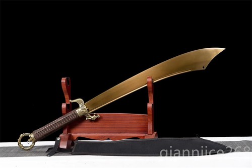 1095 carbon steel gold sharp blade Chinese sword dragon handle leather saya - Picture 7 of 9