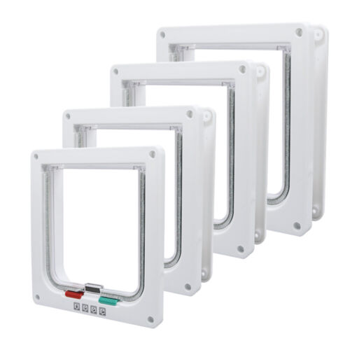 White 4 Way Lockable Pet Cat Safe Security Brush Flap Door Small S-XL Size - Picture 4 of 19