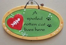 Tumbleweed Pottery Kitty Cat Wall Plaque Sign Hanging, Red, Green, *PLEASE READ 