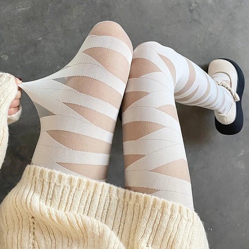 Bandage Style Mesh Pantyhose for Women Gothic Punk Cross Design Tights Fit - Picture 5 of 8