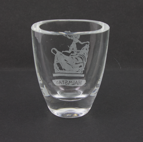 Halmstad Sweden Etched Europa & The Bull Small Mini Glass Vase or Shot Glass - Picture 3 of 6