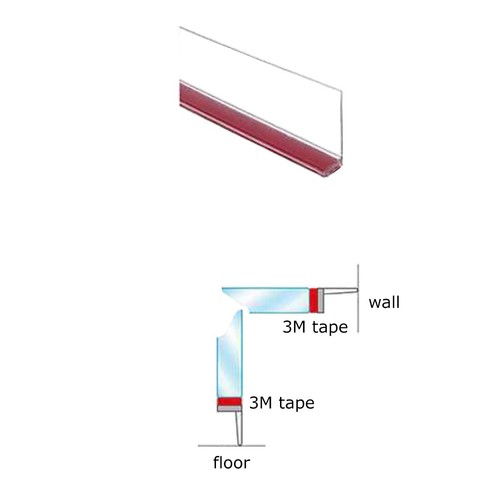 Klare Vinyl L-Form Dichtung mit vorgetragenem Klebeband für rahmenlose Duschtüren - 73" - Bild 2 von 3