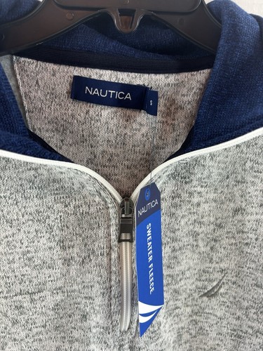NWT Nautica Sweater Gray Quarter Zip Pullover Sweatshirt Cotton Men’s Small - Picture 3 of 5