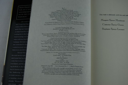 Gerald's Game by Stephen King Early Edition Hardcover - Picture 7 of 7