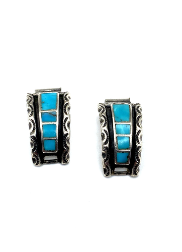 Vintage Zuni Türkis bündig Inlay Uhrenarmband Spitzen Sterling Indianer signiert
