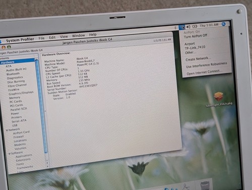 Vintage laptop Apple iBook G4, 1.33 GHz CPU, 512 MB RAM, GPU Radeon 9550 - Bild 5 von 15