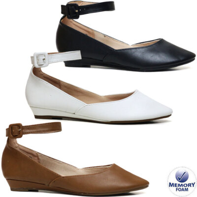LADIES LOW HEEL WEDGE COURT SHOES MEMORY FOAM