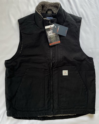 Hisea Men's Washed Duck Sherpa-Lined Vest Canvas Outerwear Work Utility Vest NEW - Picture 10 of 12