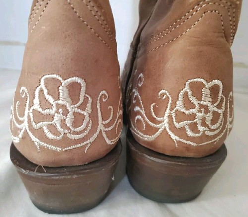 Fancy Handmade Roper Leather Tall Snip Toe Cowboy Boots Womens 5 Brown - Picture 4 of 17