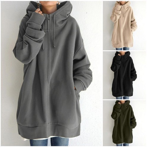 Womens Oversized Jacket Sweatshirt Warm Fleece Jumper Sweater Casual Hoodie Tops - Picture 1 of 13