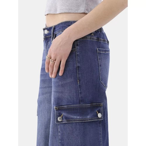 No Boundaries S 4-6 Baggy Cargo Jeans Wide Leg Relaxed Fit Denim Dark Wash (S2) - Picture 3 of 6