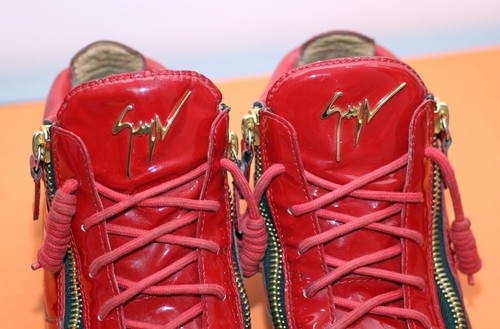 Tenis Giuseppe Zanotti Kriss Top Medio Hombre Cuero Patente Rojo, EU 41, EE. UU. 8 - Imagen 4 de 8