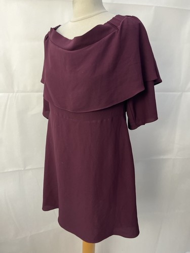 River Island Burgundy Chiffon Off Shoulder Dress Size 14 Short Sleeve - Picture 11 of 12