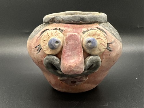 OOAK Unique Studio Art Pottery Ugly Head Planter Buggy Eyes Moustache French Man