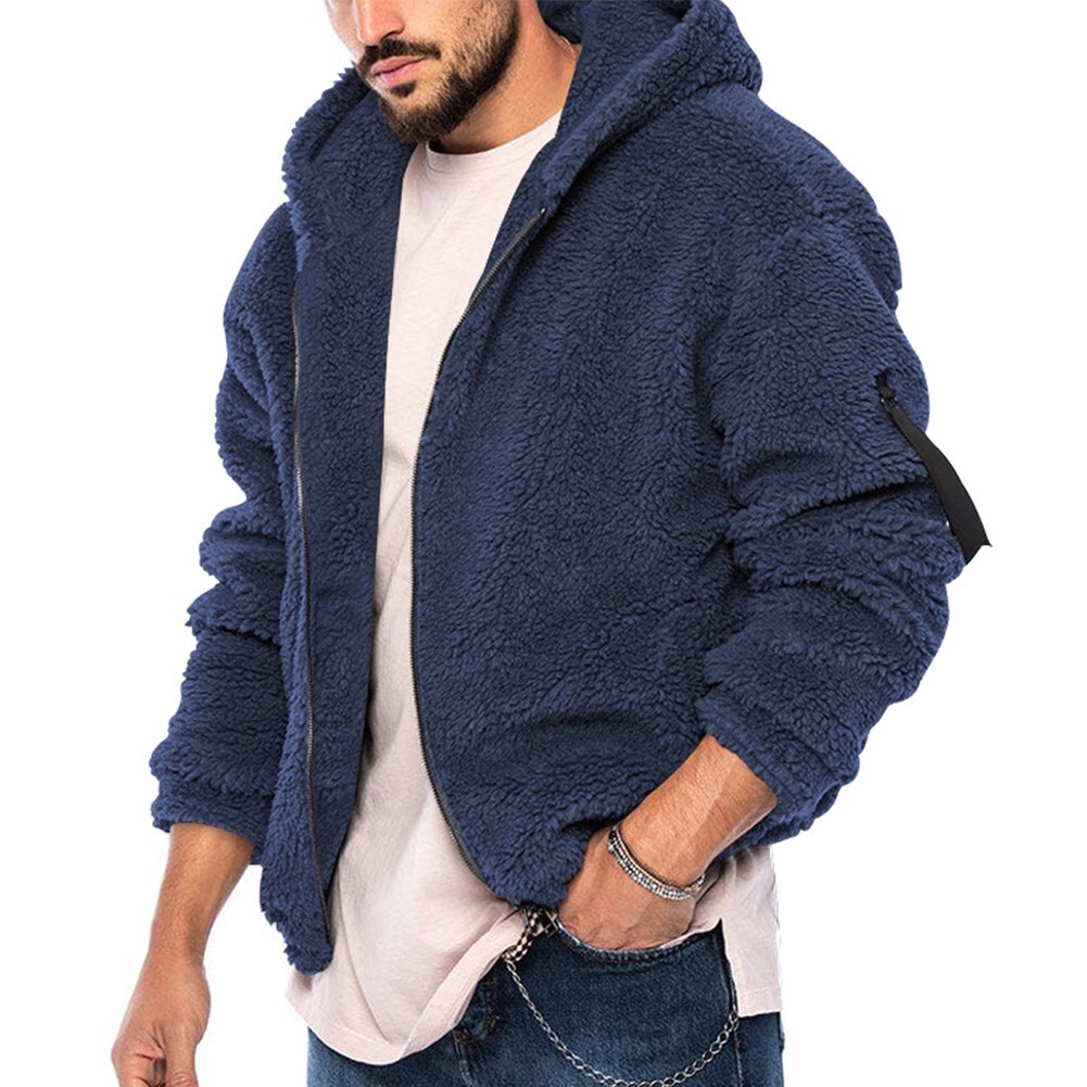 Cozy Men s Fluffy Fleece Coat Jacket with Teddy Bear Fur and Hood for Winter