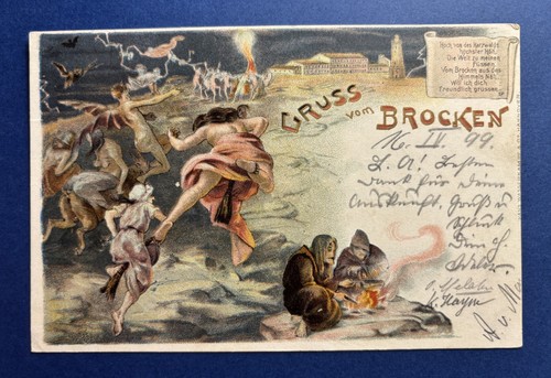 Antique German Halloween Postcard Original 1899 Witches in Germany Bat Owls 83