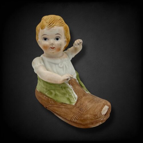 Boy In A Shoe Vintage Lefton China KW7678 Porcelain Bisque Miniature Figurine - Picture 13 of 13