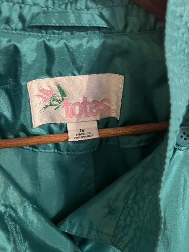 Vintage TOTE  Women Rain Teal Green Lightweight Removable Hood Shoulder Pads 16 - Picture 3 of 5