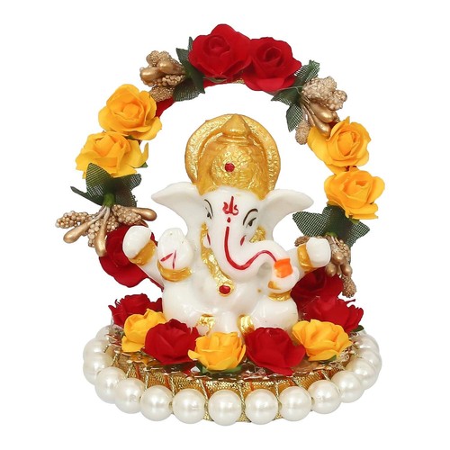 Lord Ganesha Idol auf dekorativem handgefertigtem Teller für Haus und Auto - Bild 2 von 6
