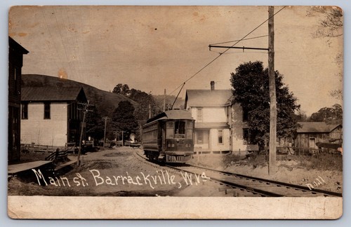 Postcard Barrackville West Virginia View on Main Street RPPC 1909 Trolley