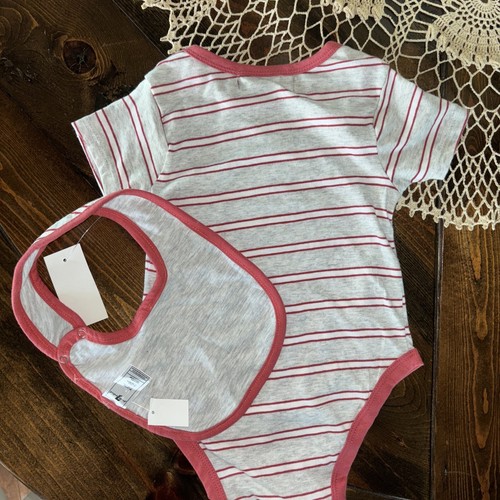 NWT 7 For All Mankind Baby Boy 18M 2 Pc Bodysuit Outfit + Bib Red Striped - Picture 7 of 7