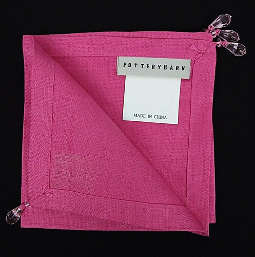 Pottery Barn 100 % Leinen Rosa Servietten Perlen an jedem Ende 4er Set Neu ohne Etikett 10" x 10" - Bild 2 von 8