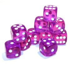 New Set of 10 Translucent Rounded Corner 16mm Dice - 5/8" Game Dice   Purple
