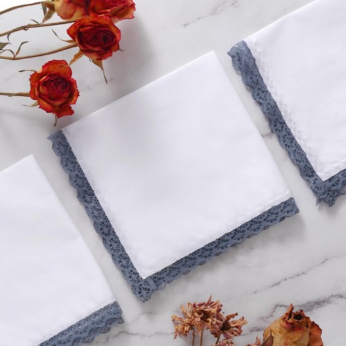 Women’s Handkerchiefs 100% Cotton Ladies Embroidery Handkerchiefs Dainty Lace... - Picture 3 of 6