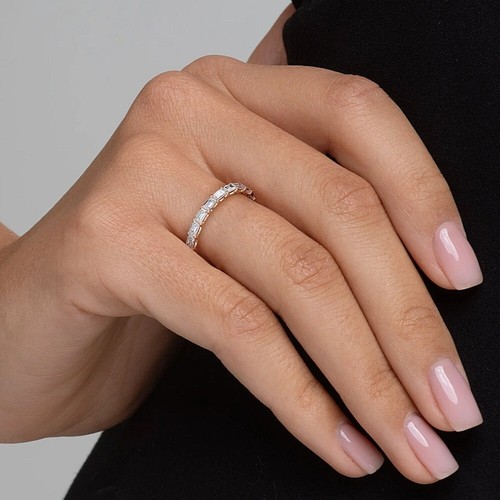 14k Rose Gold 2.00Ct Emerald Cut Lab Grown/CVD Diamond Full Eternity Band Ring - Picture 3 of 14