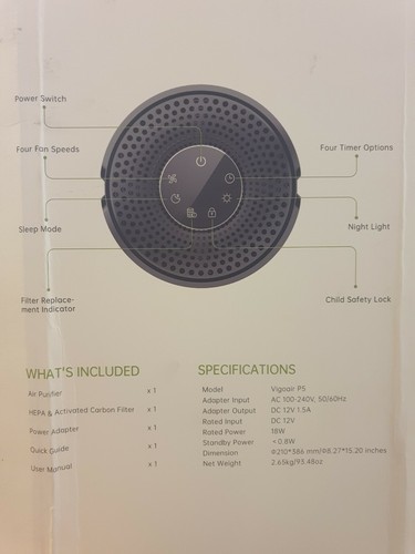 HOMCOM Air Purifier for Home w/ HEPA Filter, 3 Speeds, Filter Change Reminder - Picture 6 of 6