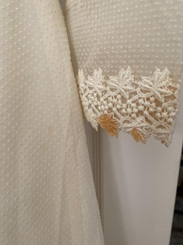 Antique Simple Edwardian or Retro Dotted Swiss Wedding Dress Lace trim w/ train - Picture 6 of 14