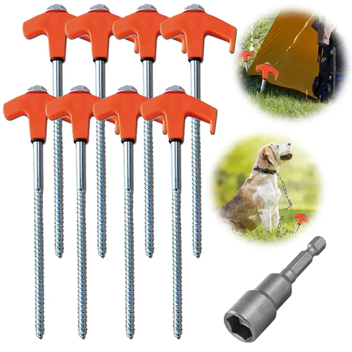 20/14.5Cm Screw-In Tent Stakes Ground Anchors M8 Carbon Steel Hexagonal Plastic  - Picture 1 of 16